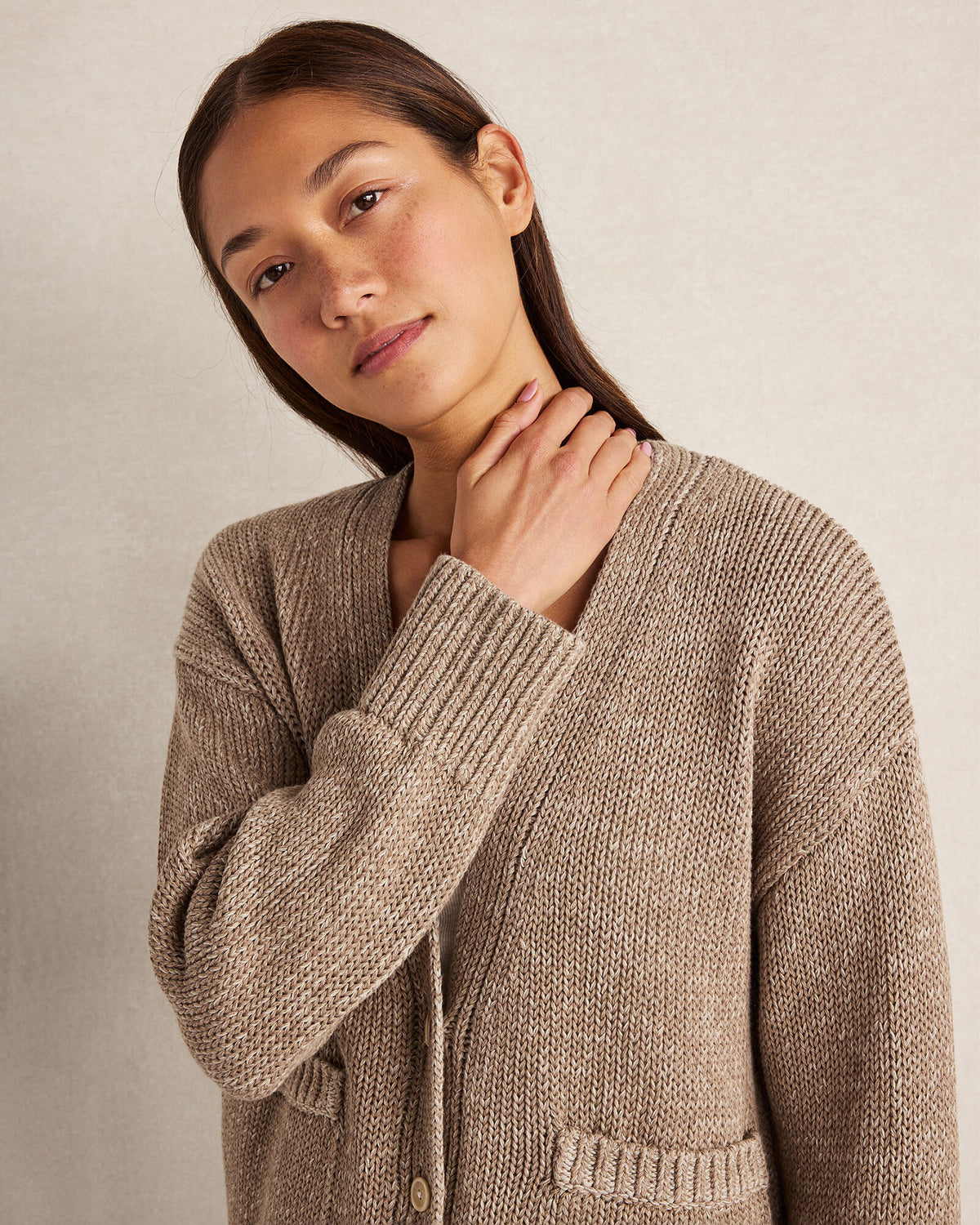 Talbots ORGANIC COTTON LINEN PLAITED V-NECK CARDIGAN