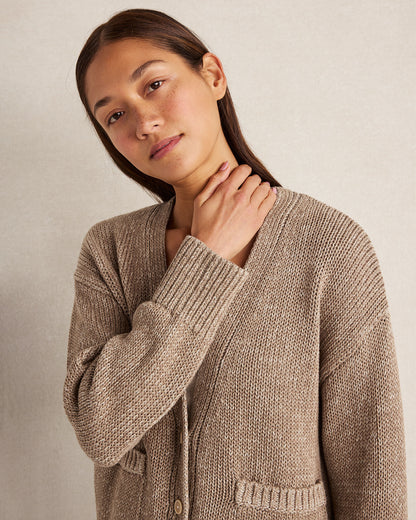Talbots ORGANIC COTTON LINEN PLAITED V-NECK CARDIGAN