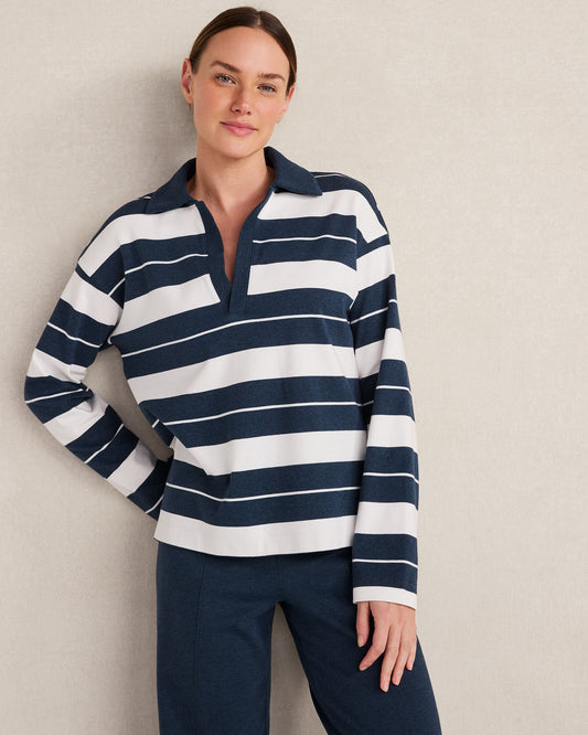 Talbots ORGANIC COTTON INTERLOCK STRIPE JOHNNY COLLAR TOP