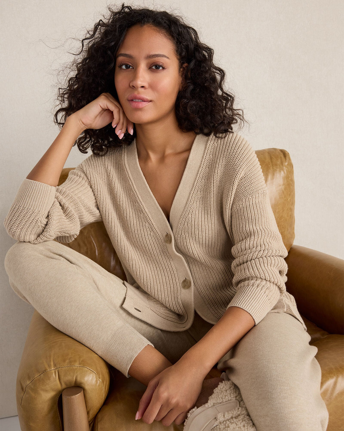 Talbots ORGANIC COTTON SHAKER STITCH HEATHERED CARDIGAN