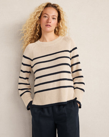 Talbots ORGANIC COTTON LINEN STRIPE CREWNECK