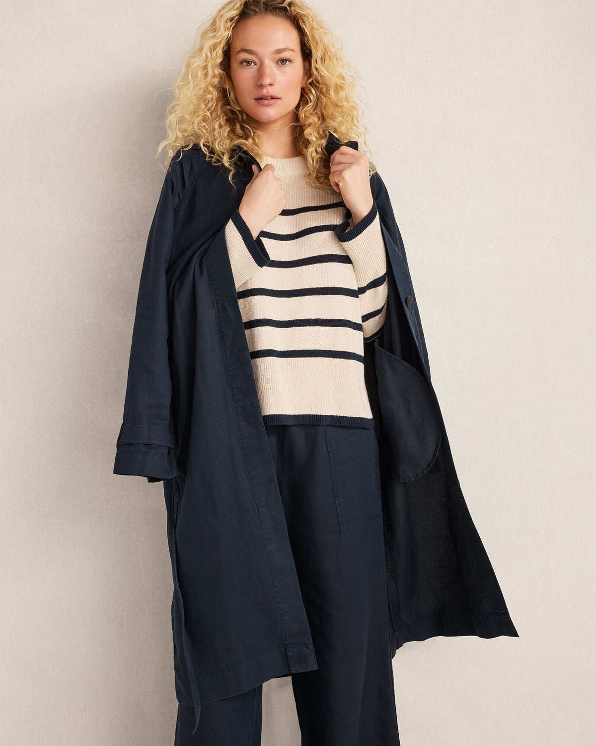 Talbots ORGANIC COTTON LINEN STRIPE CREWNECK