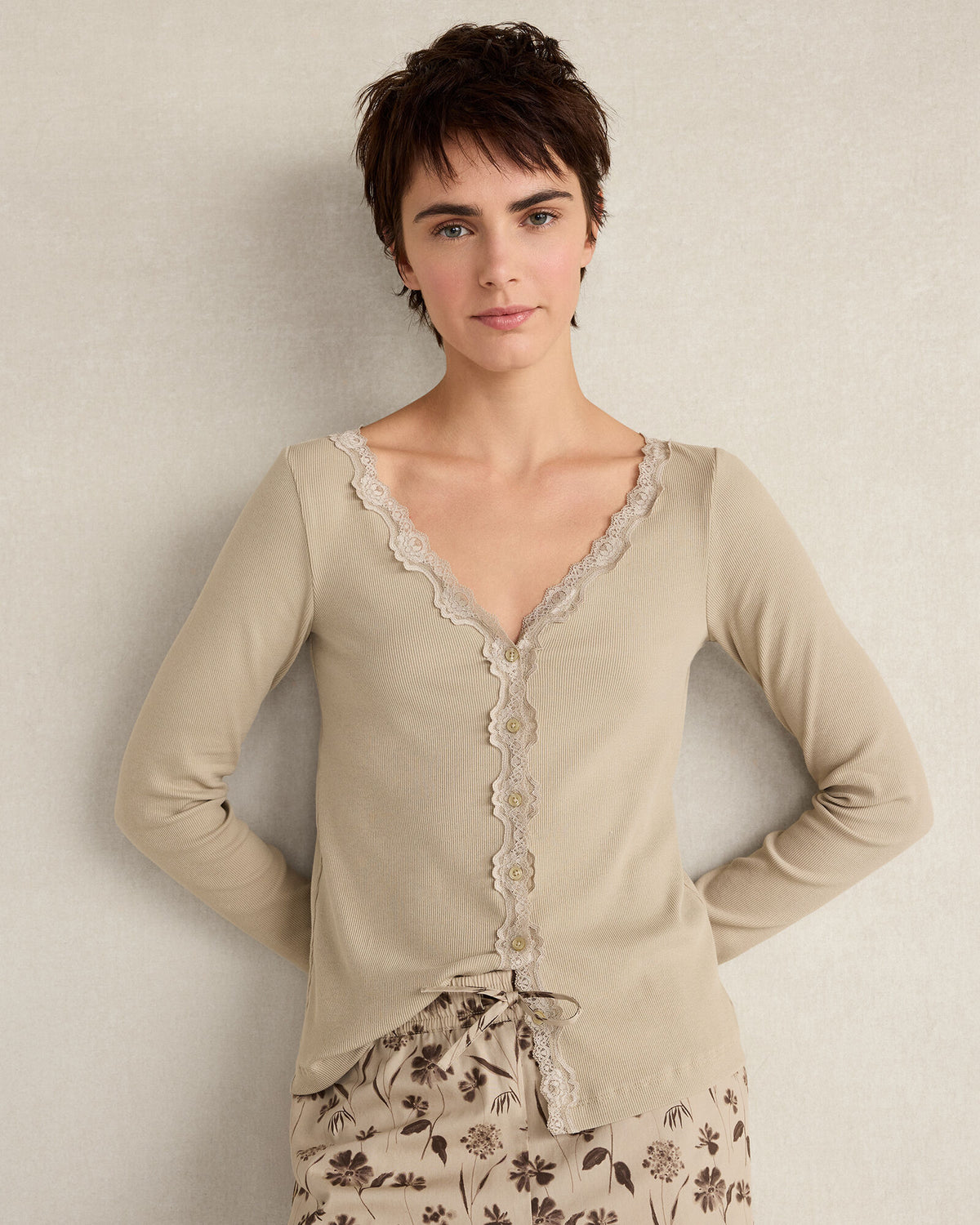 Talbots ORGANIC COTTON RIB KNIT LACE CARDIGAN
