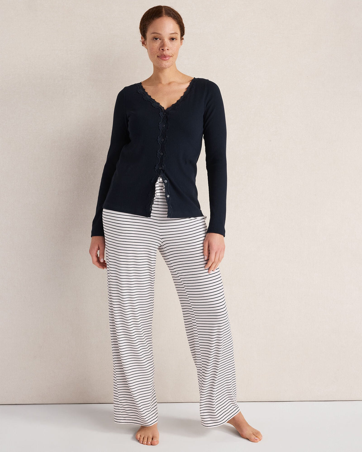 Talbots ORGANIC COTTON RIB KNIT LACE CARDIGAN