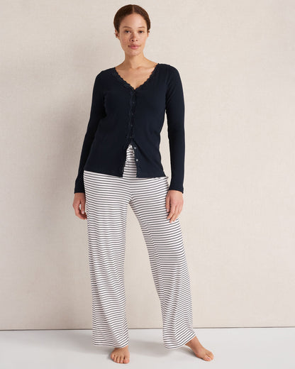 Talbots ORGANIC COTTON RIB KNIT LACE CARDIGAN