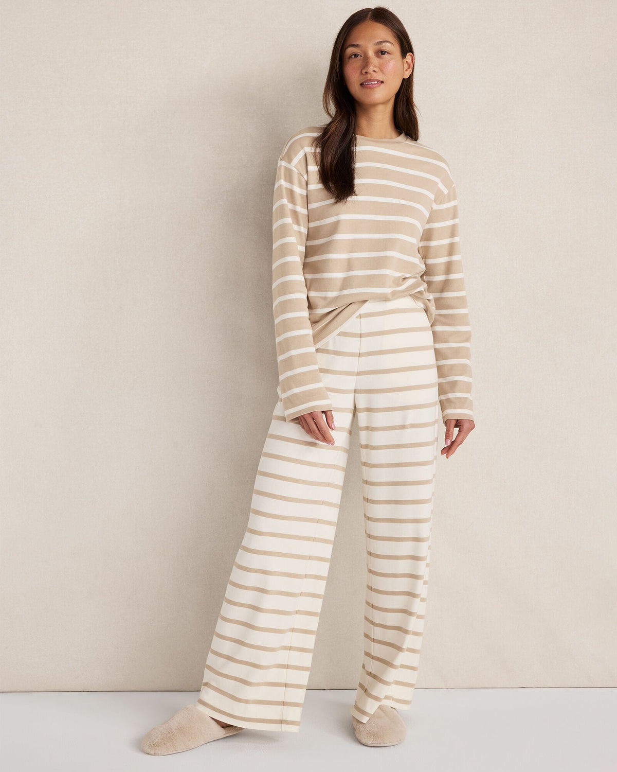 Talbots BRUSHED COTTON INTERLOCK STRIPE CREWNECK